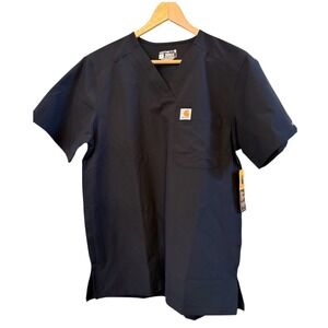 Men's NWT Solid Black Force Carhartt Scrubs Modern Fit Top Small Brand New!